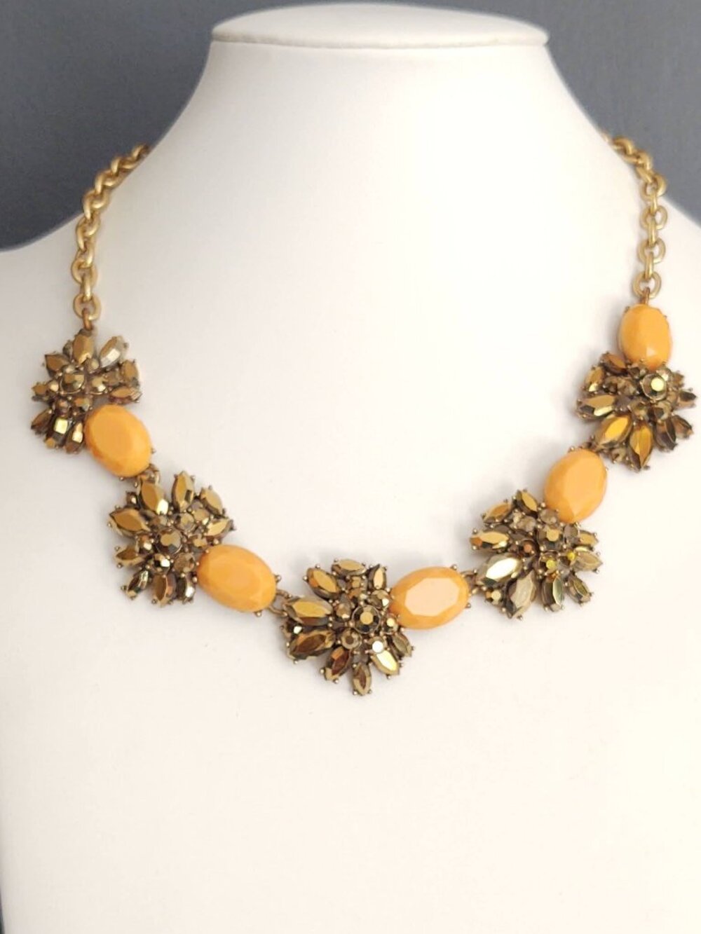 Orange-yellow and bronze statement necklace